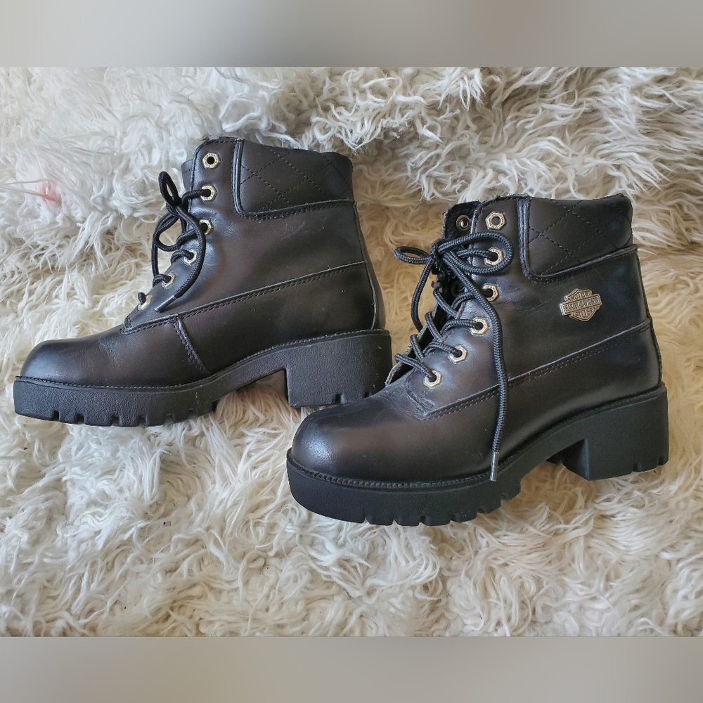 HARLEY DAVIDSON|WOMENS BLACK MOTORCYCLE BOOTS| SIZE 6.5 - Picture 2 of 12